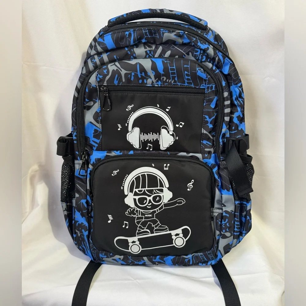 New Blue Glow-in-the-Dark Backpack School Book bag Travel Skate Bag Laptop